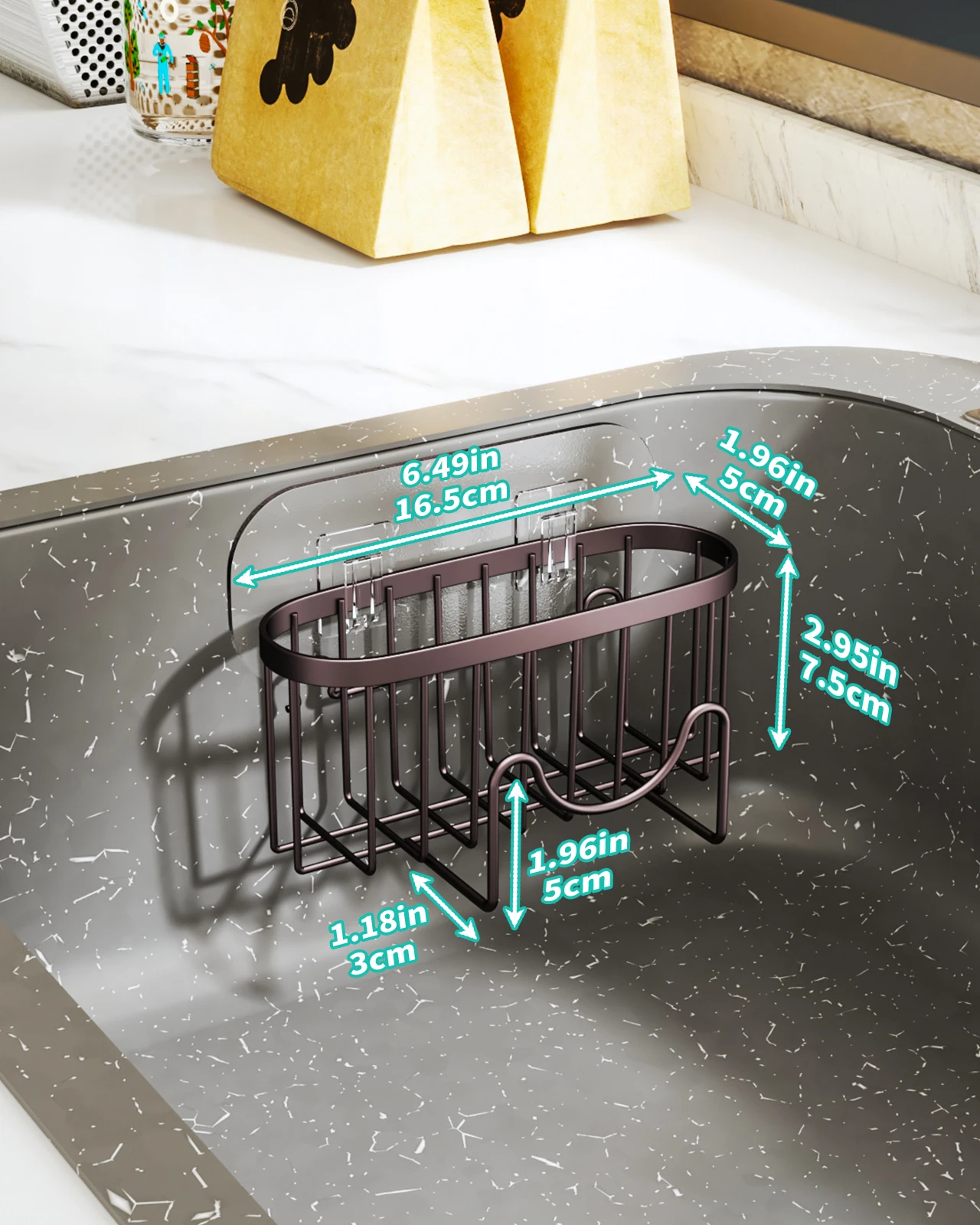 M-Shaped Multifunctional Sponge Holder Rustproof Stainless Steel Kitchen Sink Organizer for Brush and Sink Stopper Storage