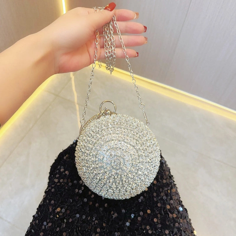 New Fashion Banquet Bag Party Evening Bag Round Spherical Silver Mini Bag Hand Carrying Evening Bag
