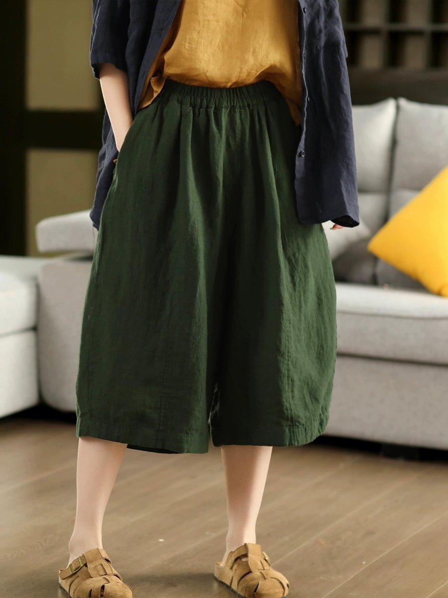 Women Summer Casual 100%Linen Straight Cropped Pants