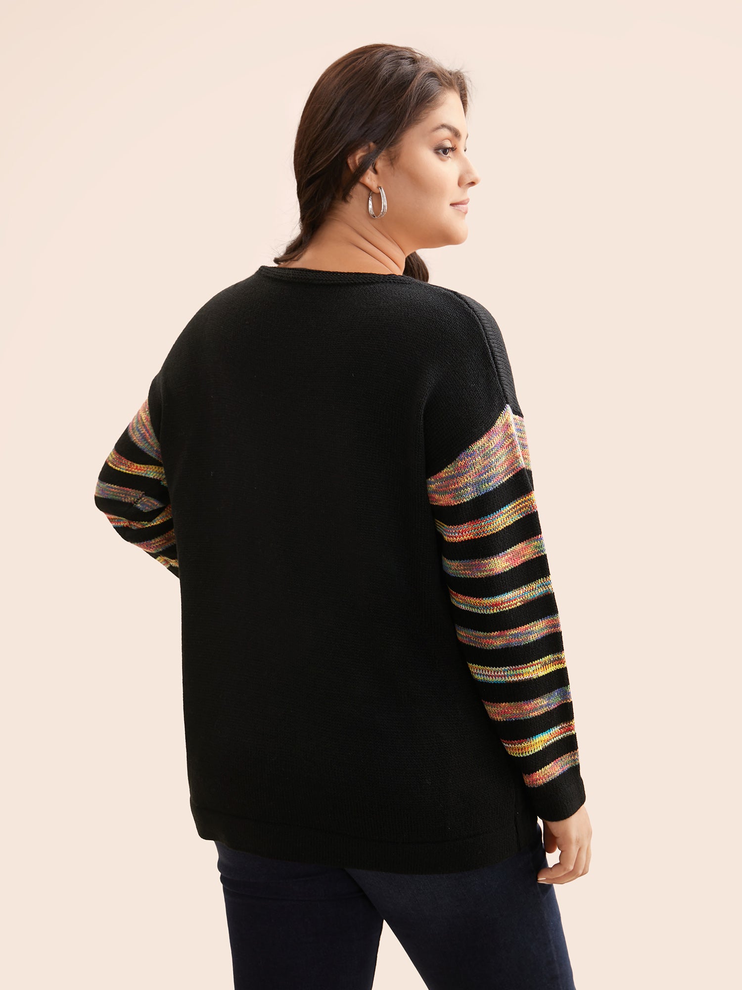 Contrast Heart Jacquard Drop Shoulder Pullover