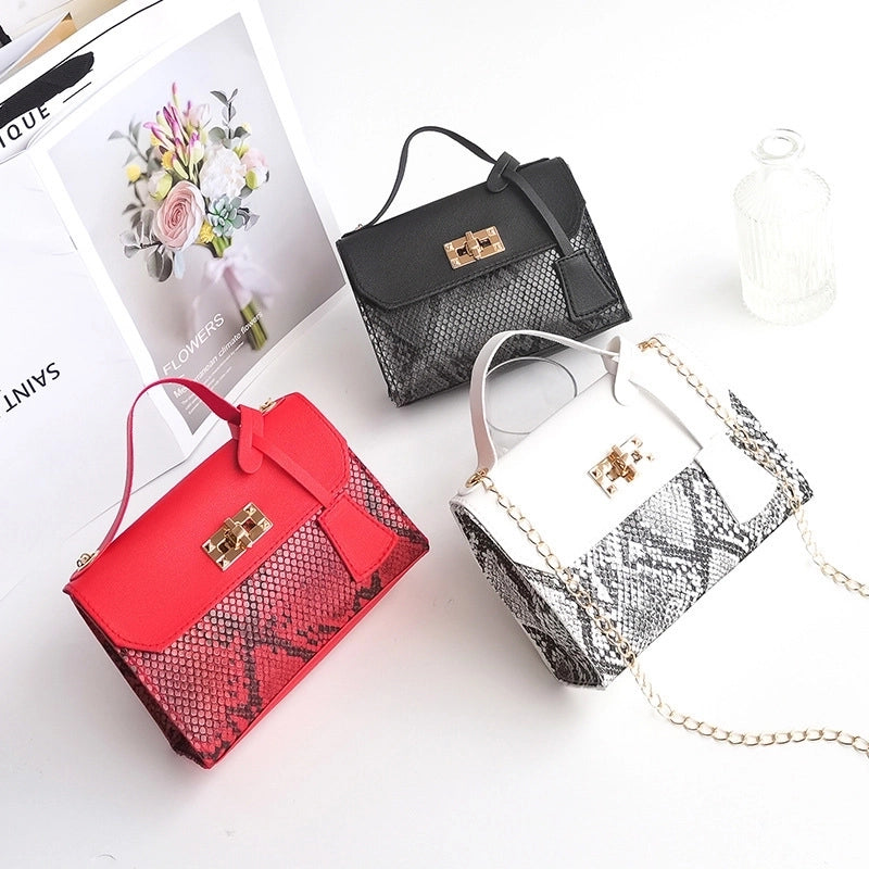 Women's Medium Pu Leather Snakeskin Fashion Square Lock Clasp Crossbody Bag