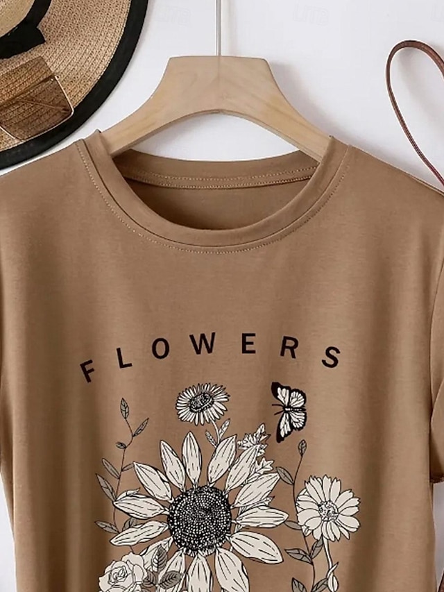 Women's T shirt Tee 100% Cotton Print Daily Weekend Fashion Basic Short Sleeve Crew Neck Pink Summer