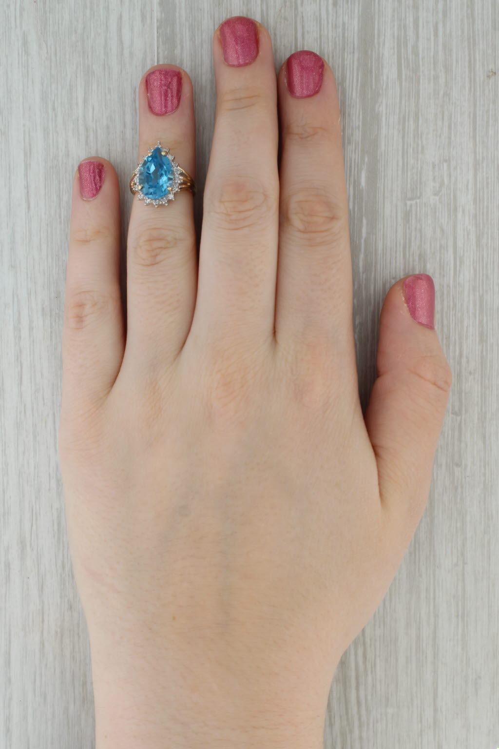 7.07ctw Pear Blue Topaz Diamond Halo Ring 10k Yellow Gold Size 4.5