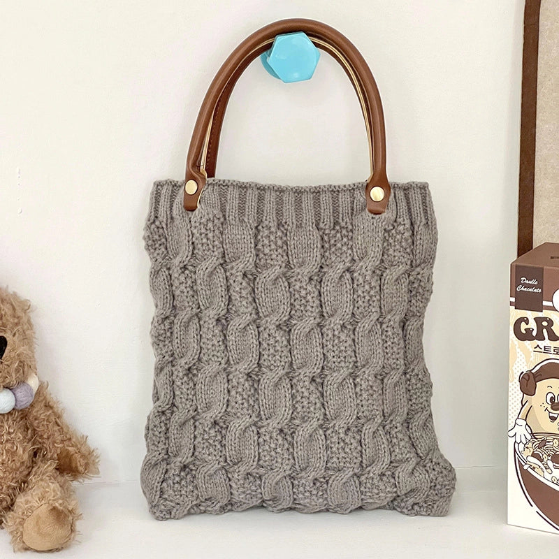 Women's Medium Knit Solid Color Streetwear Square Open Handbag