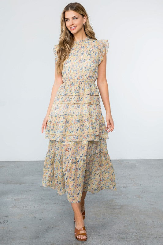 Flower Print Tiered Maxi Dress