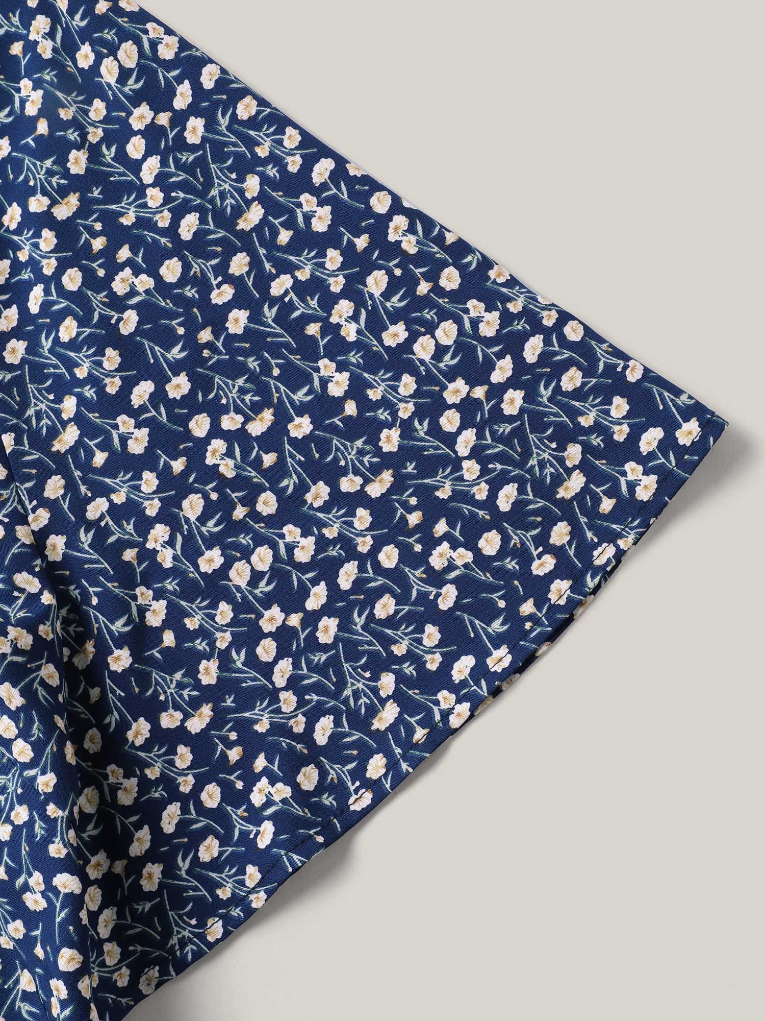 Floral Printed Lotus Sleeve Tied Blouse