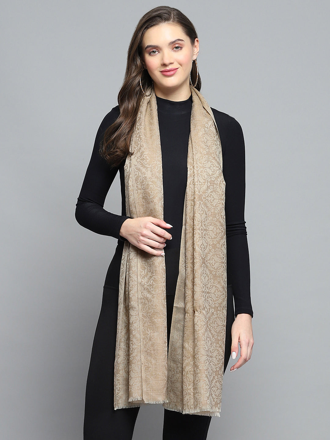 Women Beige Self Design Stole