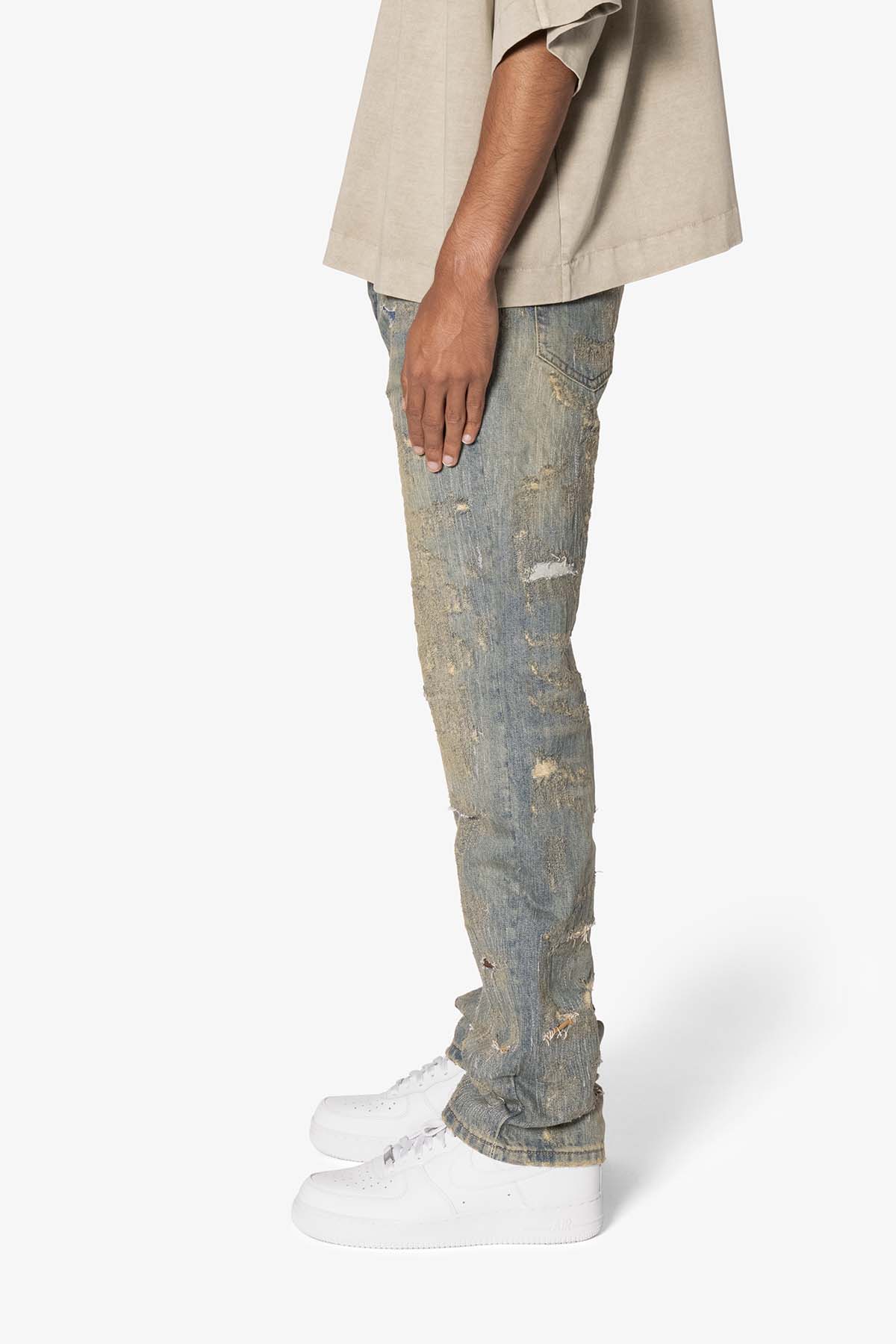 V613 Distressed Saddle Denim - Blue