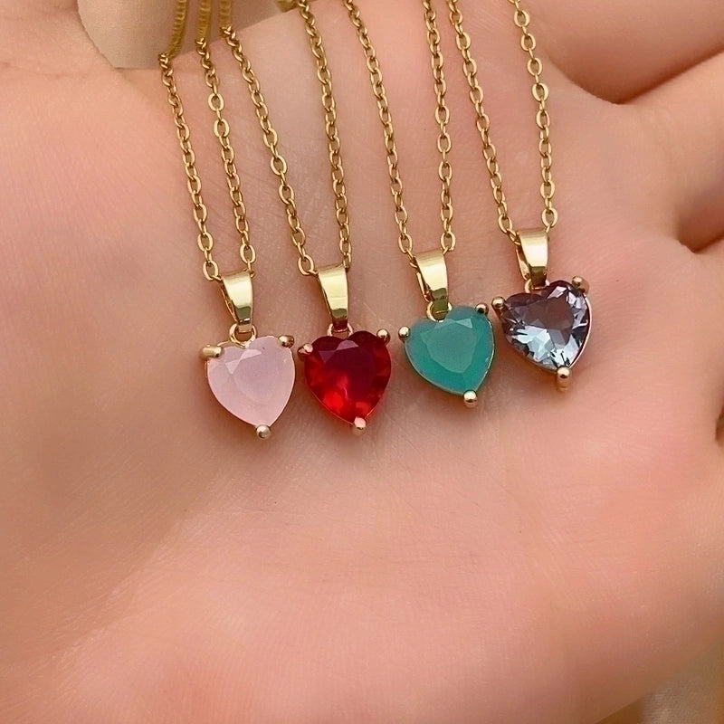 2 Pieces Elegant Minimalist Heart Shape 304 Stainless Steel Copper Plating Inlay Gold Plated Zircon Pendant Necklace