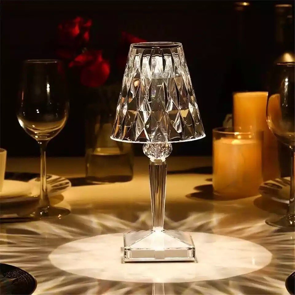Crystal Table Lamp with Diamond-Cut Shade - USB