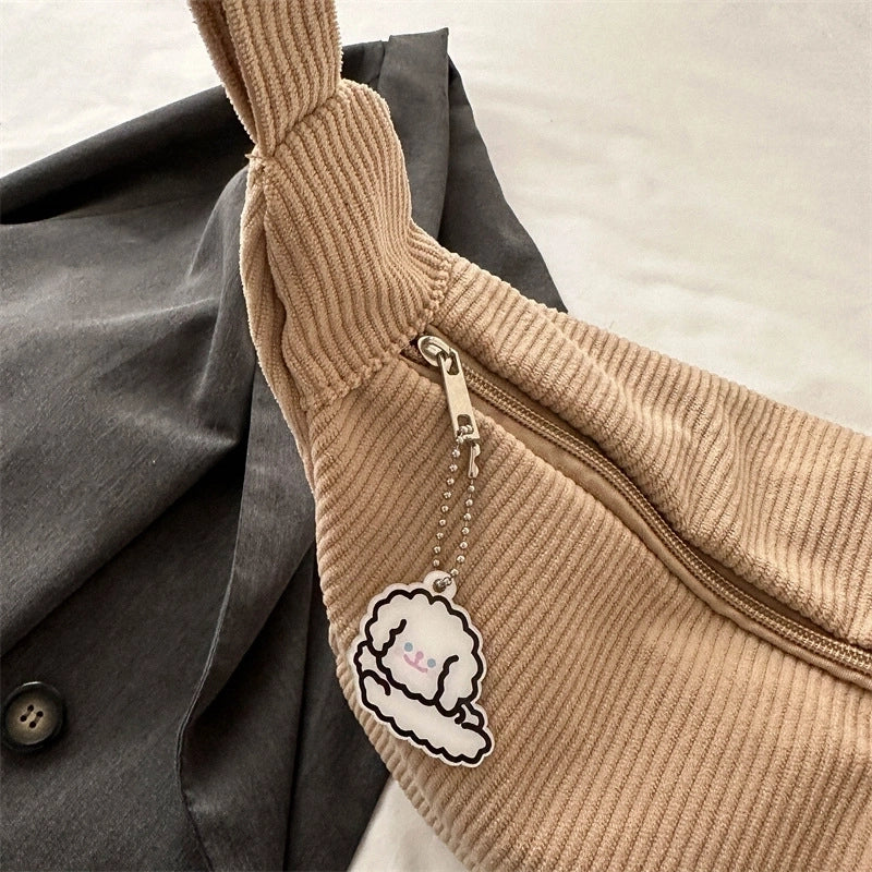 Women's Large Corduroy Solid Color Streetwear Dumpling Shape Zipper Shoulder Bag