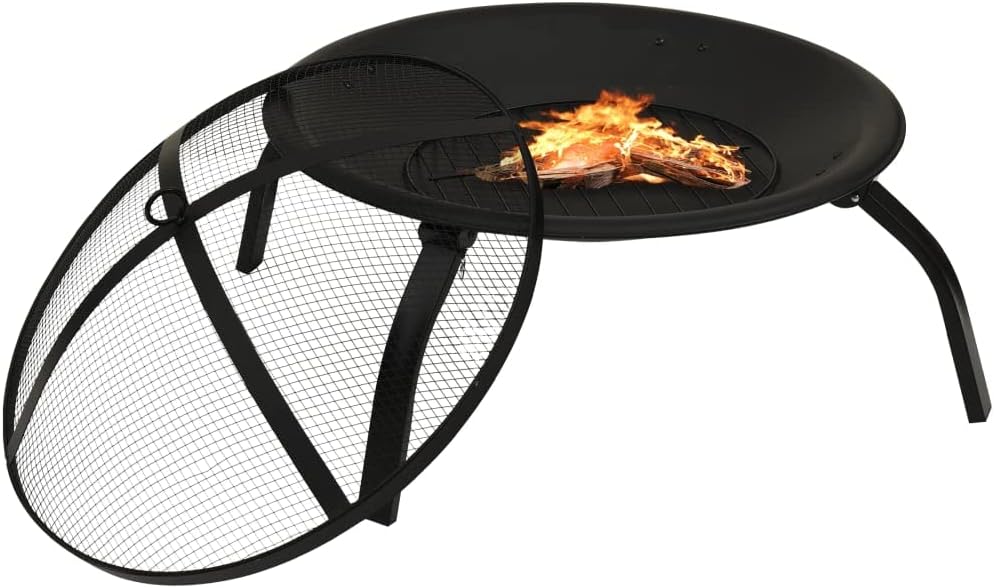 2-In-1 Fire Pit And BBQ With Poker 56x56x49 Cm Steel. With Colour Black