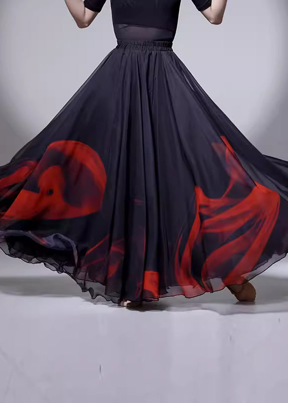 Black Tie Dye Layered Silk A Line Skirt