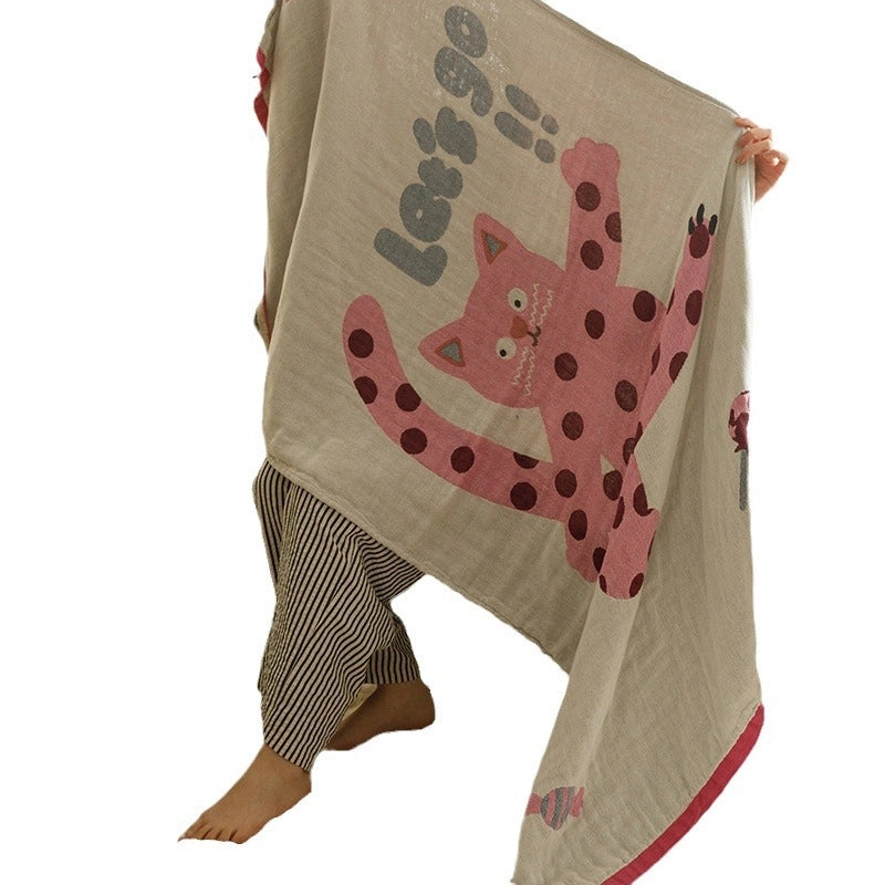 Class A Cotton Gauze Cover Blanket Cotton Jacquard Four-Layer Gauze Bath Towel Sofa Nap Blanket Multifunctional Children's Bags Quilt