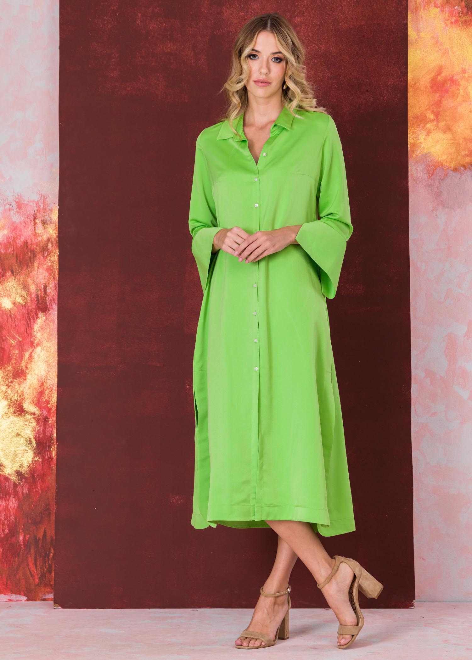 Button down shirt dress with large cuff detail