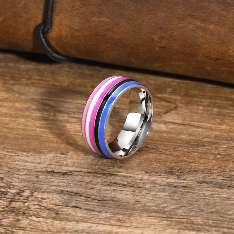 304 Stainless Steel Minimalist Epoxy Color Block Rings