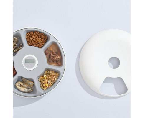 6 Meal Automatic Pet Food Dispenser with Programmable Timer - White