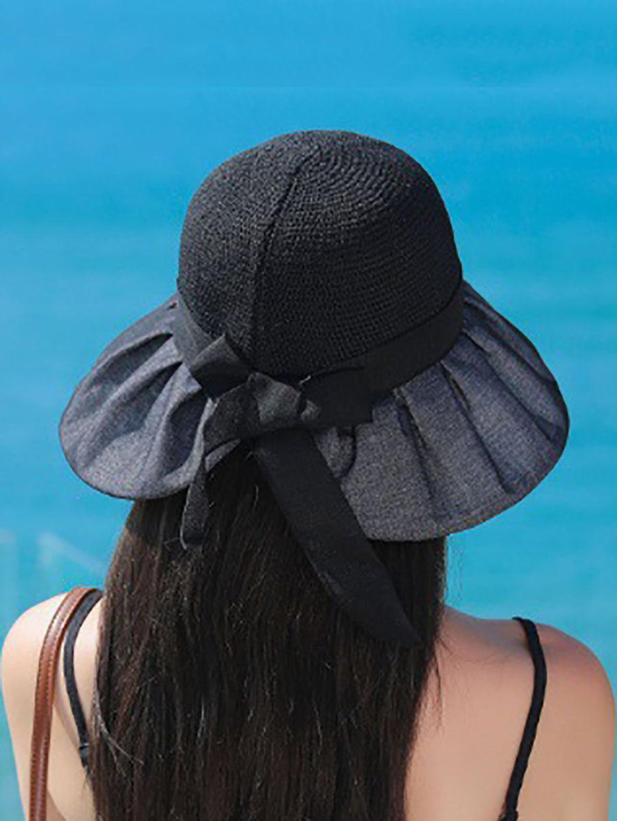 Women Casual Linen Straw Bowknot Sunproof Hat