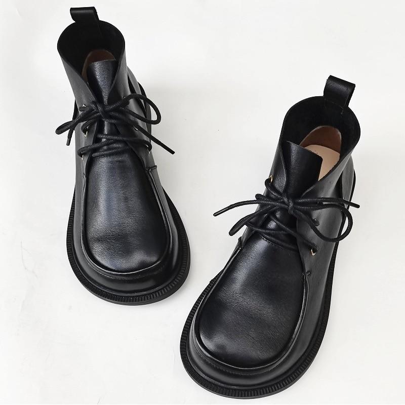 Women's Ankle Boots Oxford Shoes Wide Toe Box Lace up Genuine Leather Handmade