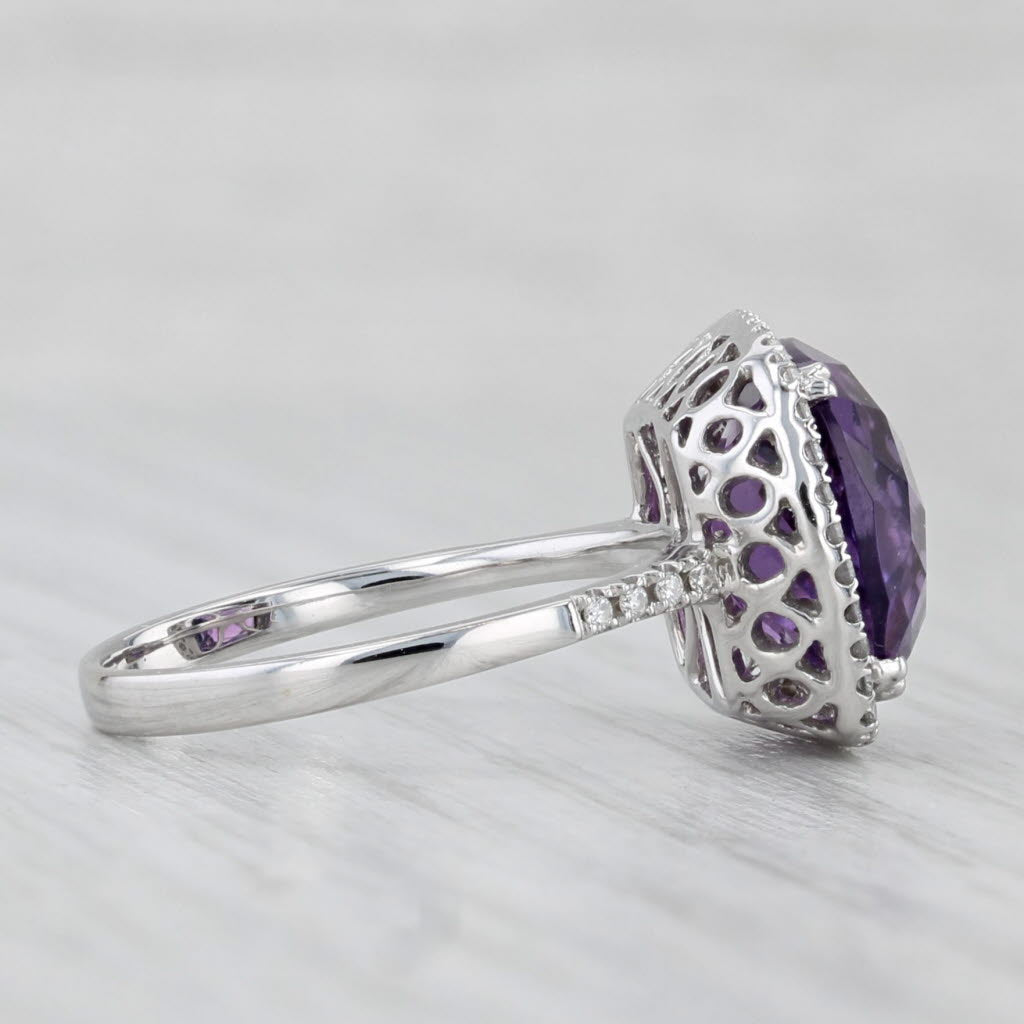 5ctw Amethyst Diamond Halo Ring 18k White Gold Size 6.75