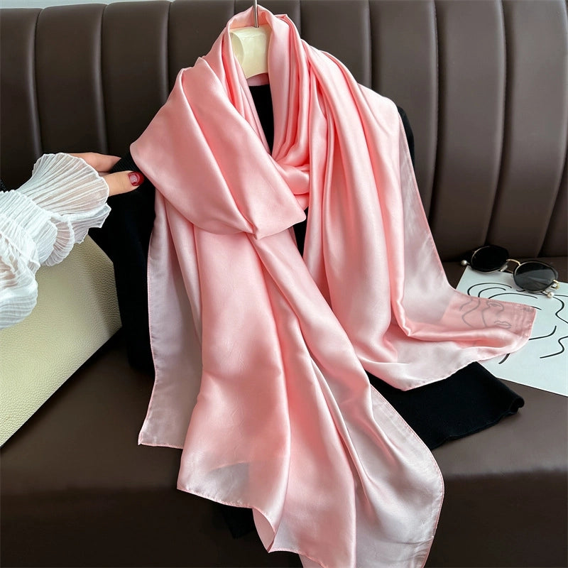Spring And Summer Solid Color Simple Long Silk Scarf Scarf Women's Beach Scarf Middle East Scarf  Satin Imitation Silk Scarf