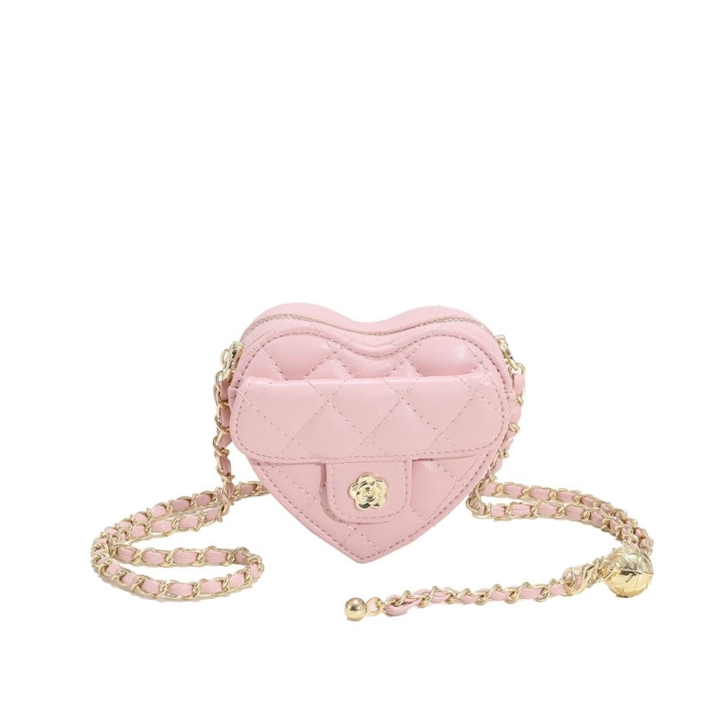 Women's Small Pu Leather Solid Color Streetwear Heart-shaped Zipper Shoulder Bag Crossbody Bag Chain Bag