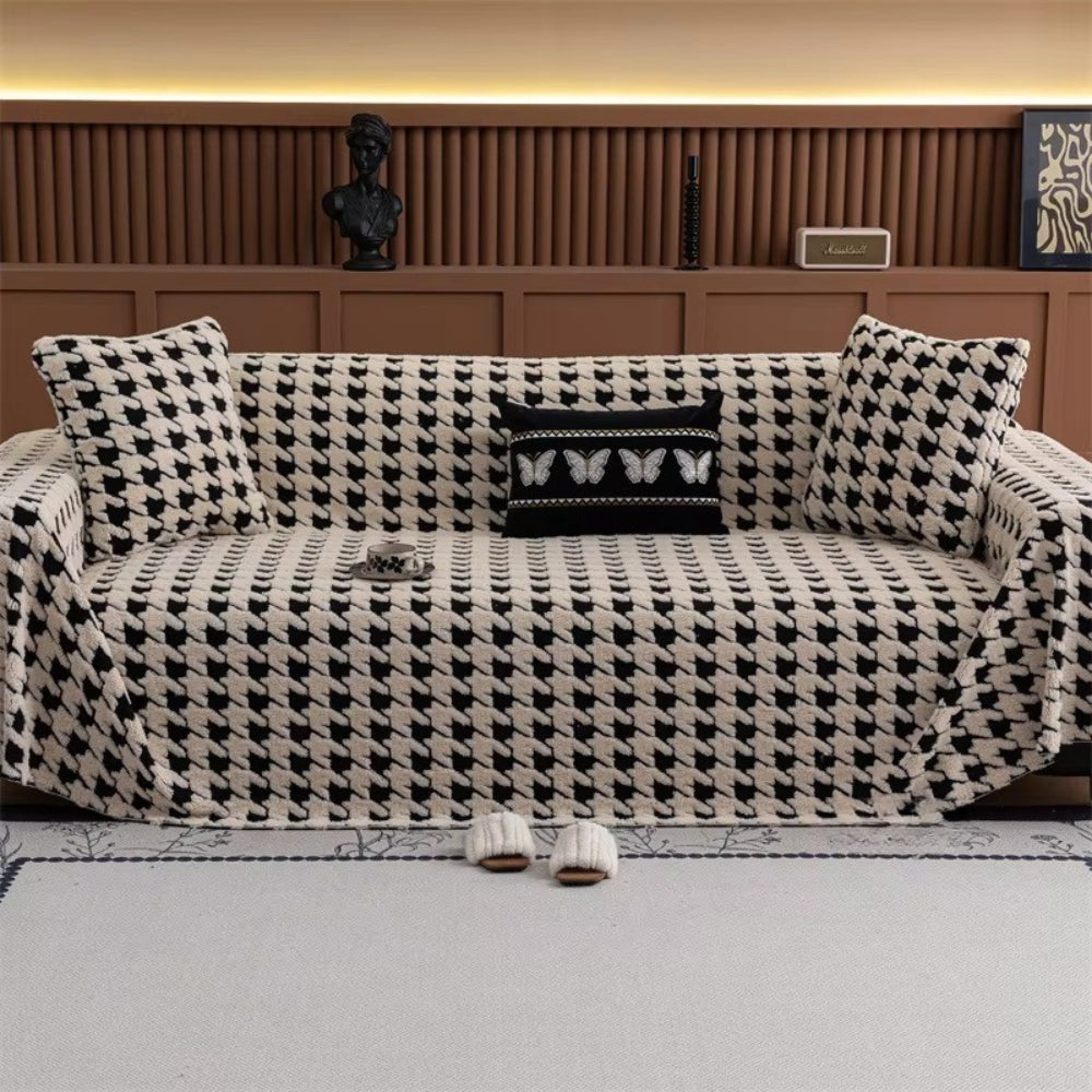Houndstooth Plush Sofa Cover