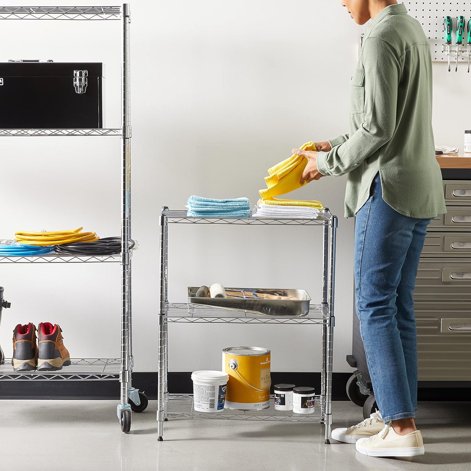 Amazon Basics 4-Shelf Steel Wire Storage Rack, Adjustable, Sturdy, Easy Assembly, 13.4 D x 23.2 W x 48 H in, Black