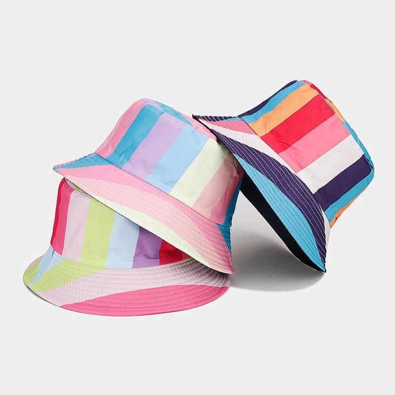 New Rainbow Pattern Double-sided Fisherman Hat Men's And Women's Fashion Internet Celebrity Outdoor Sunshade Hat Fashionable Basin Hat