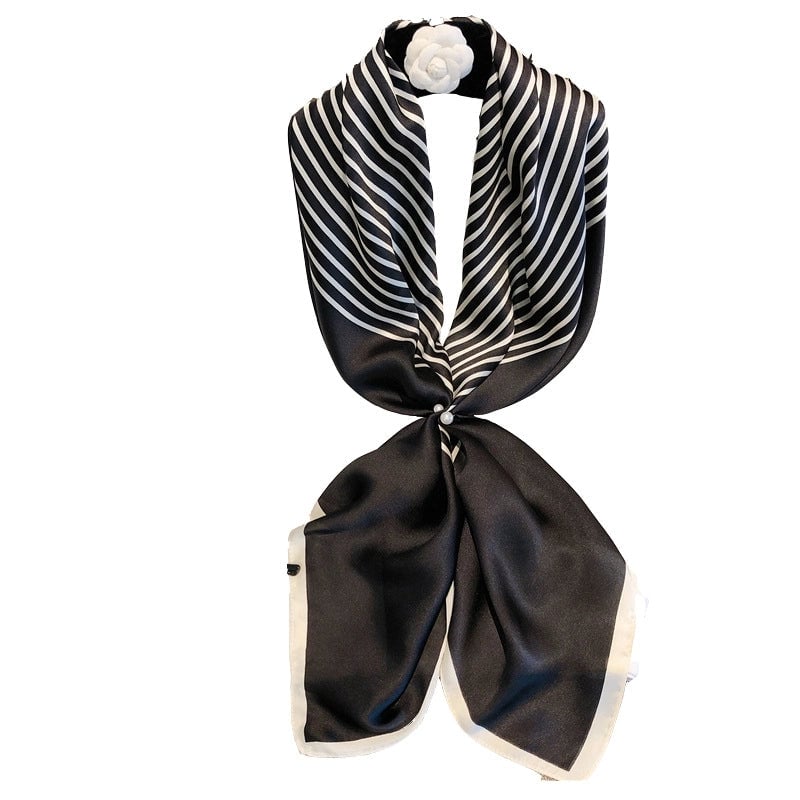 Women's IG Style Elegant Stripe Flower Chains Print Satin Printing Silk Scarf