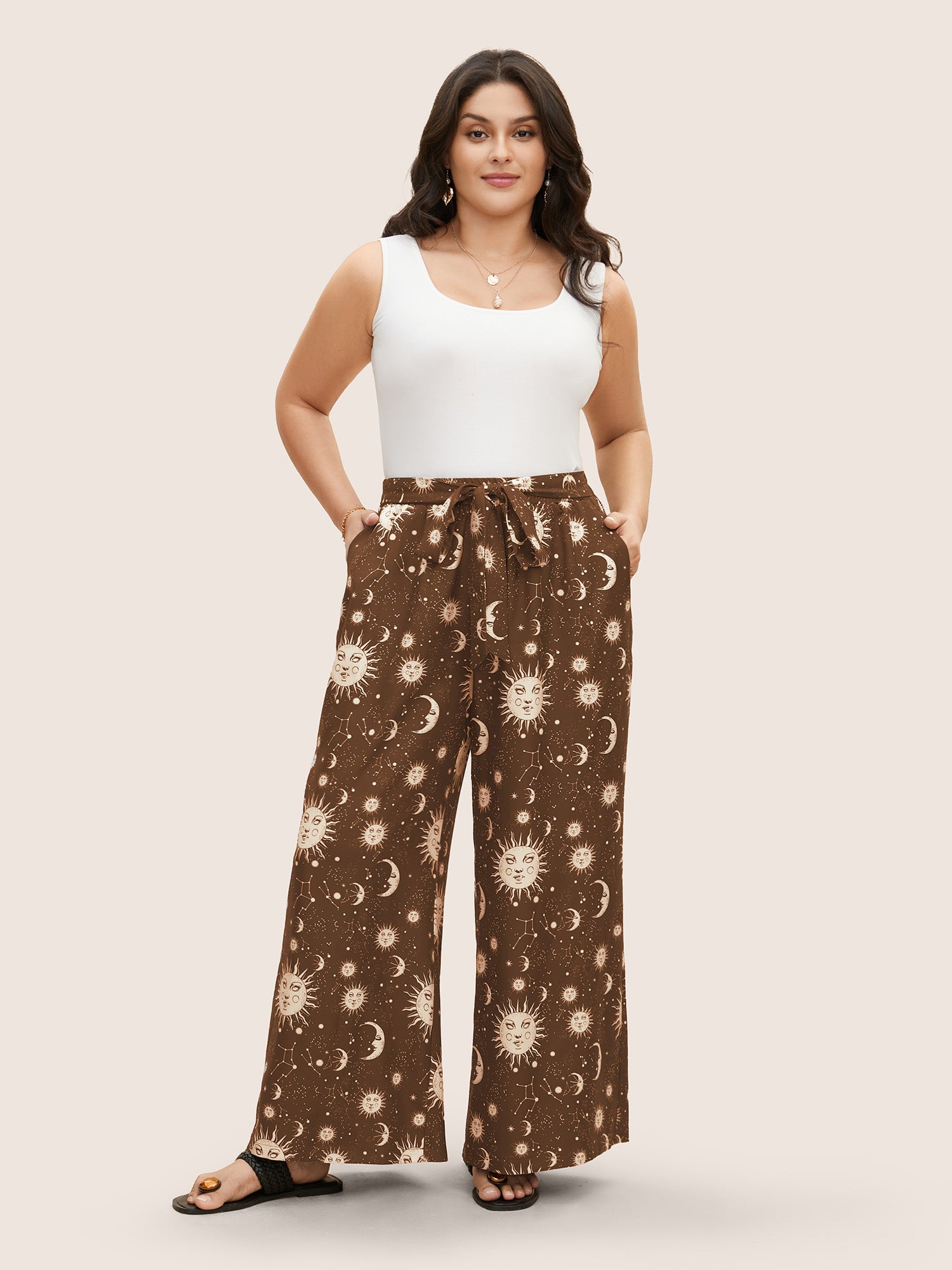 Silhouette Floral Print Ties Side Seam Pocket Pants