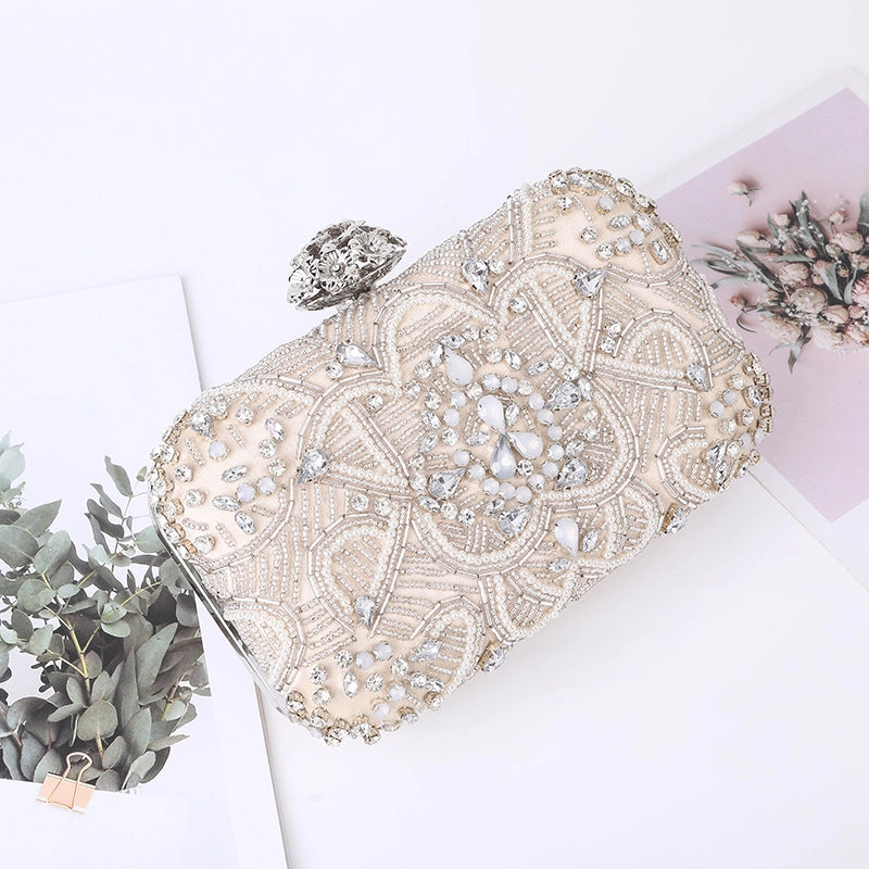 Beige Grey Plastic Geometric Square Evening Bags