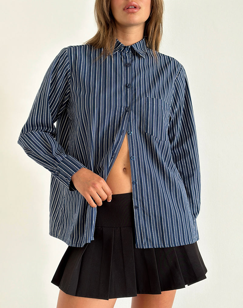 Turner Shirt in Dark Blue Indigo Stripe