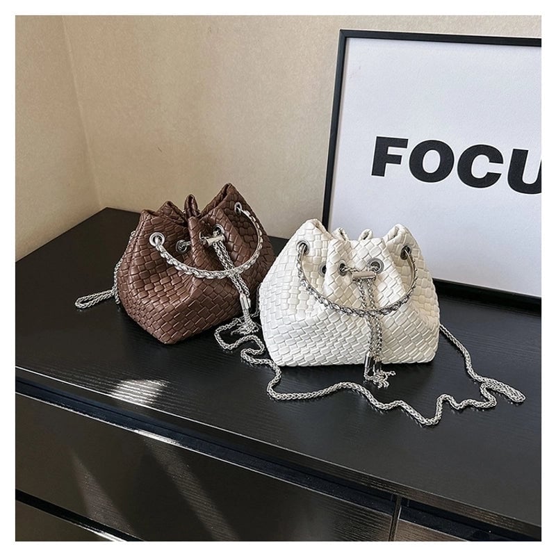 Women's Small Pu Leather Solid Color Streetwear Bucket String Crossbody Bag