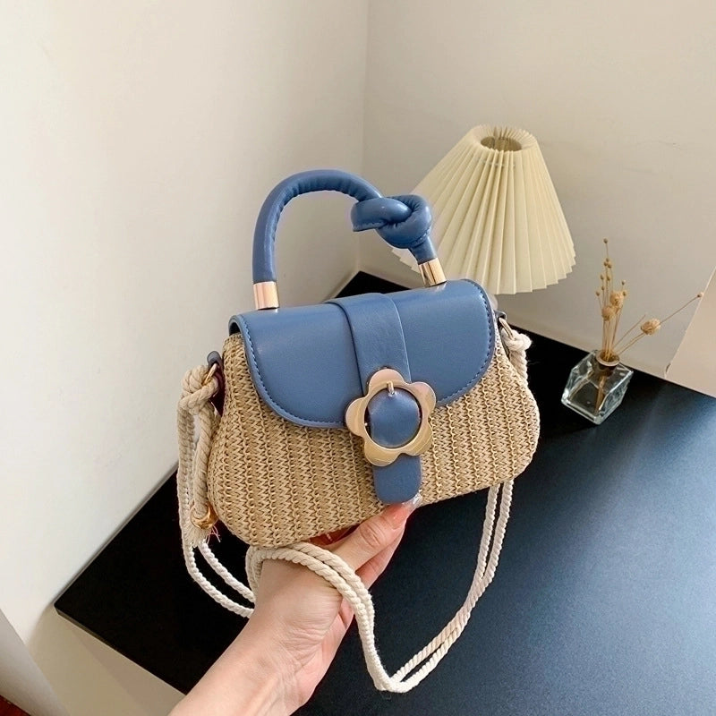 Women's Medium Straw Color Block Streetwear Square Flip Cover Shoulder Bag Crossbody Bag Straw Bag