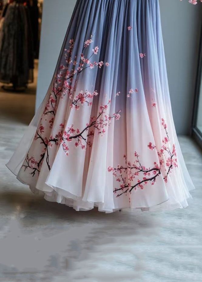 Stylish Gradient Color Print Wrinkled Chiffon Skirts Summer