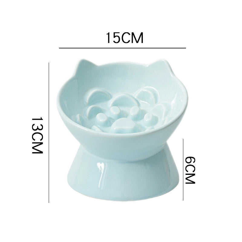 Cat Bowl Ceramic High Foot Slow Food Anti-choking Neck Protection Anti-spilt Pet Cat Dog Rice Bowl Cat Food Cat Food Basin