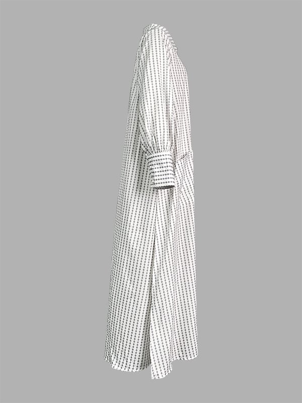 Long Sleeves Loose Buttoned Split-Side Striped Lapel Maxi Dresses Shirt Dress