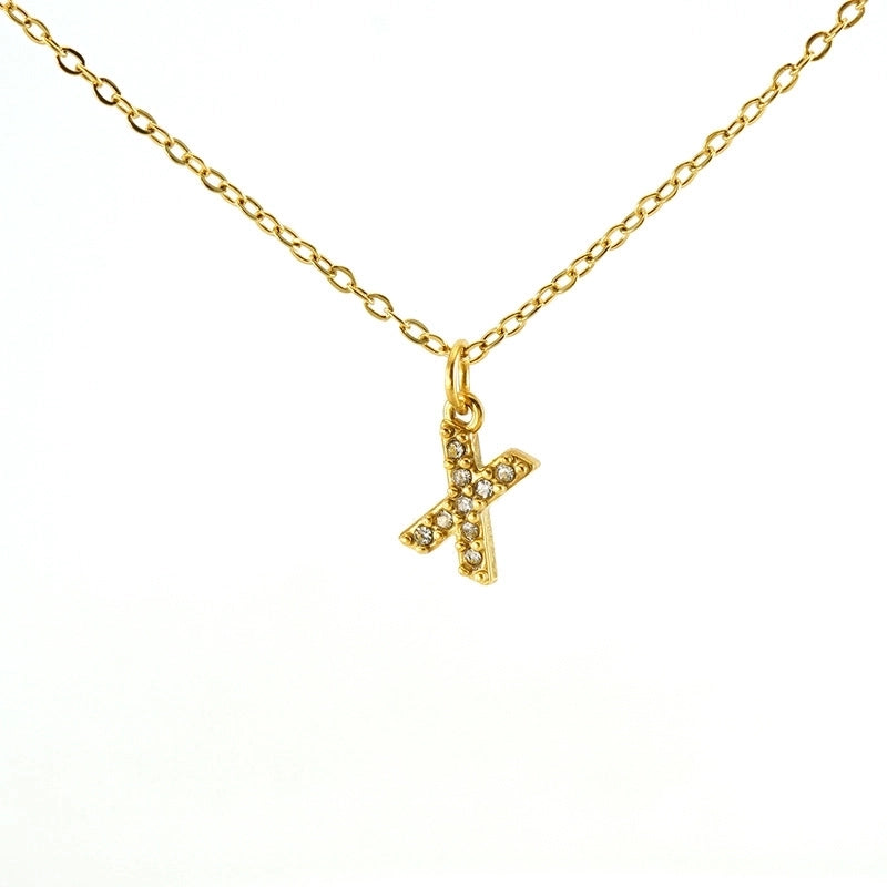 Minimalist Classic Style Letter Titanium Steel Zircon 18K Gold Plated Inlay Pendant Necklace