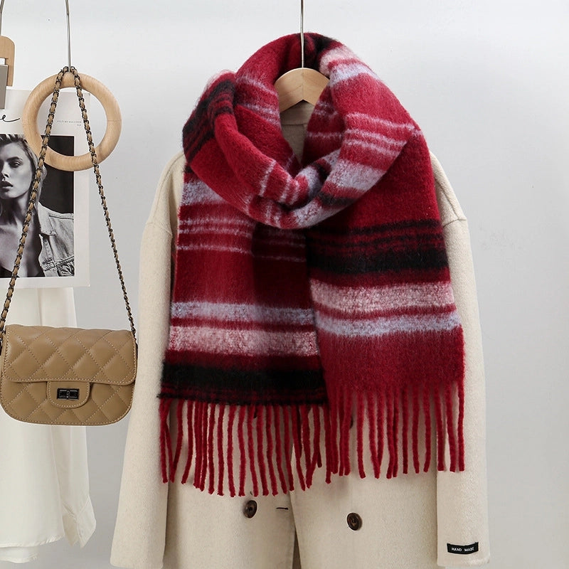 Stripe High-Grade Printed Tassel Scarf For Men And Women Retro Easy Matching Fashion Cashmere-like Shawl Scarf