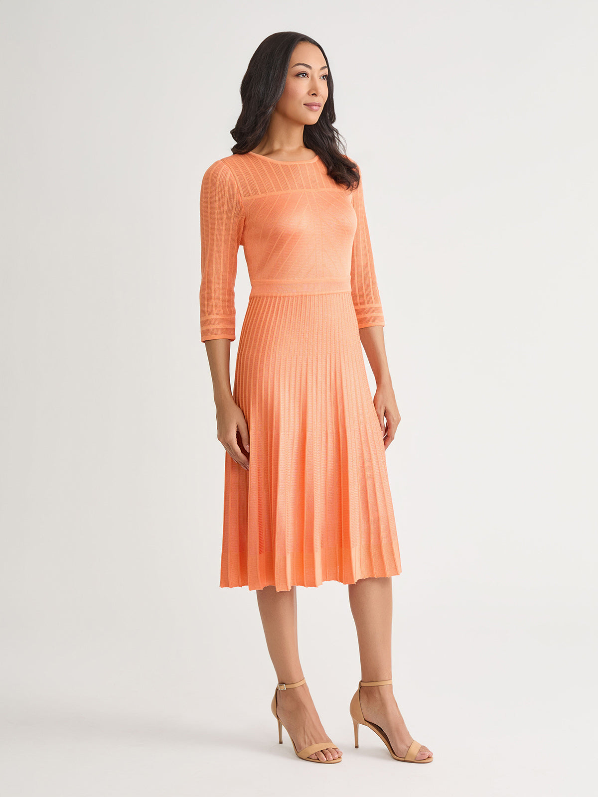 Pleated Geometric Knit Midi Dress - True Fit