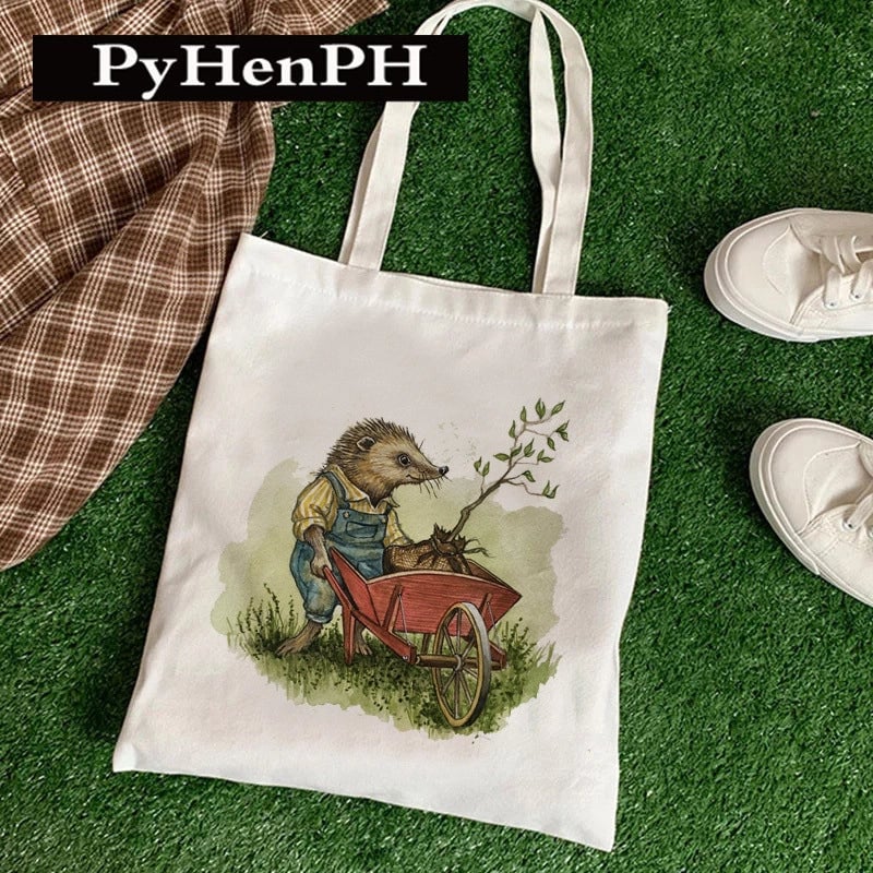 Women's Canvas Printing Animal Streetwear Square Open Canvas Bag