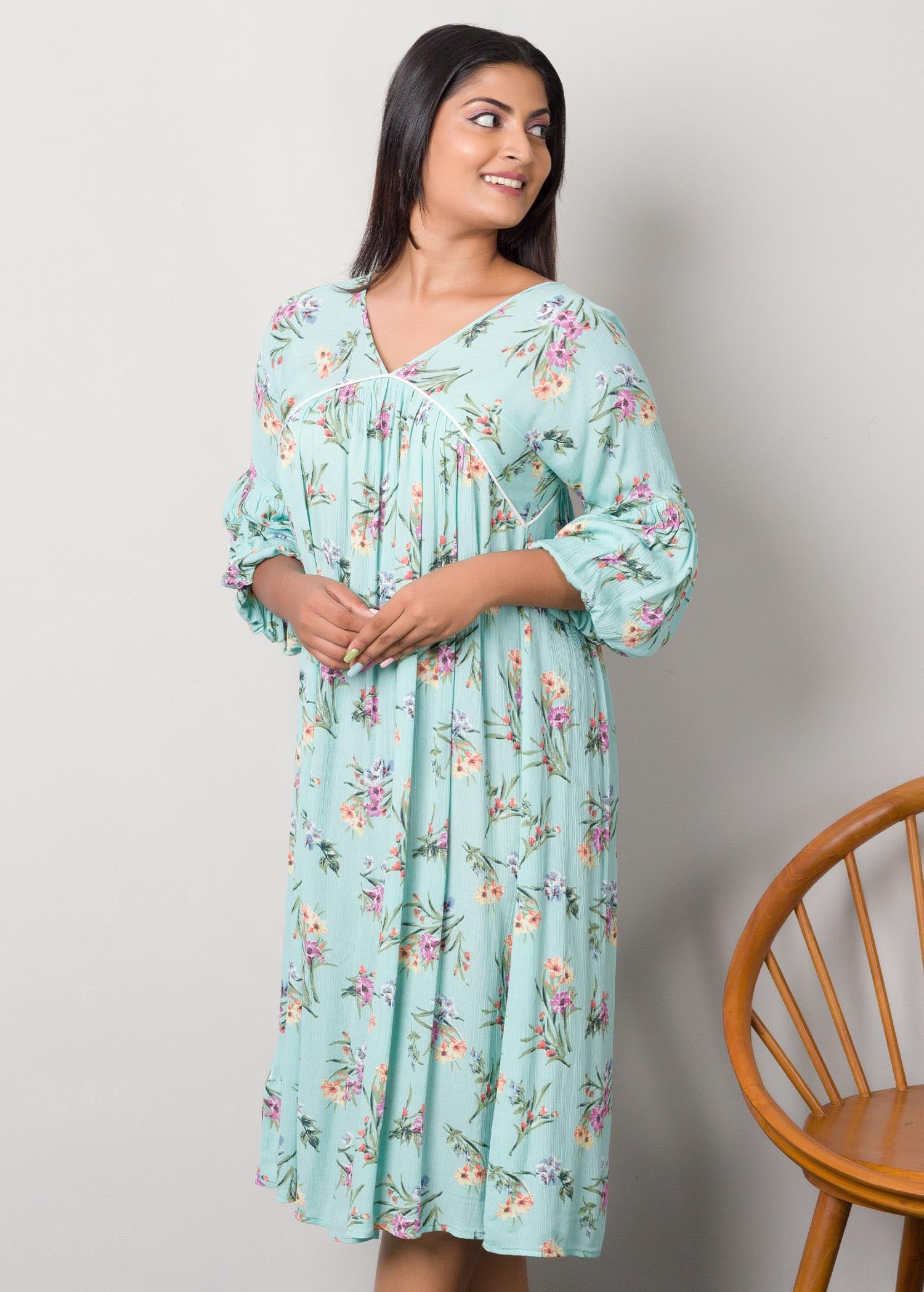 Printed dress with piping detail