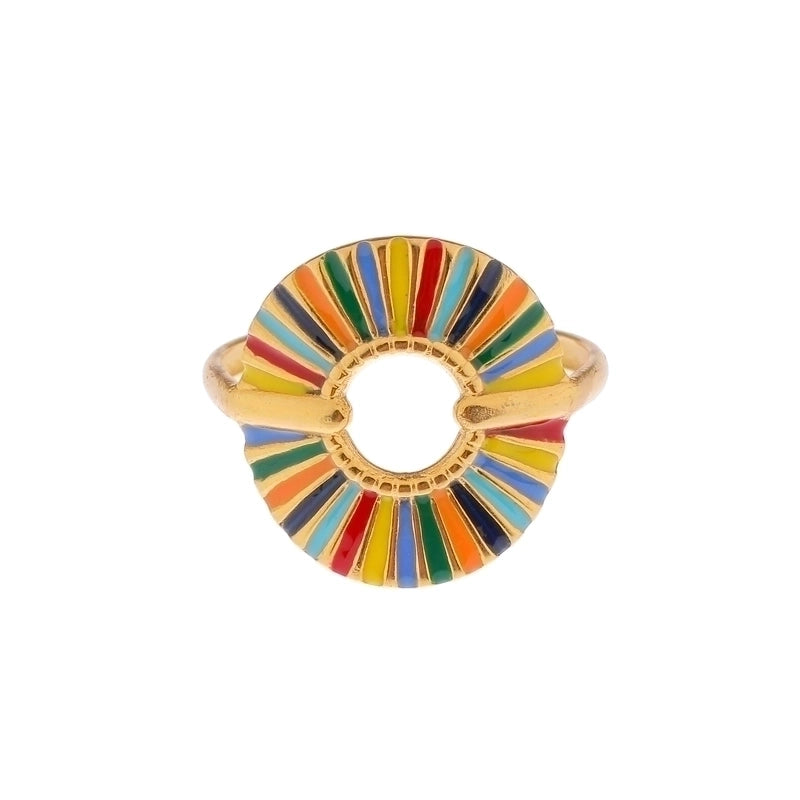 Vintage Style Color Block Stainless Steel 18K Gold Plated Plating Open Rings