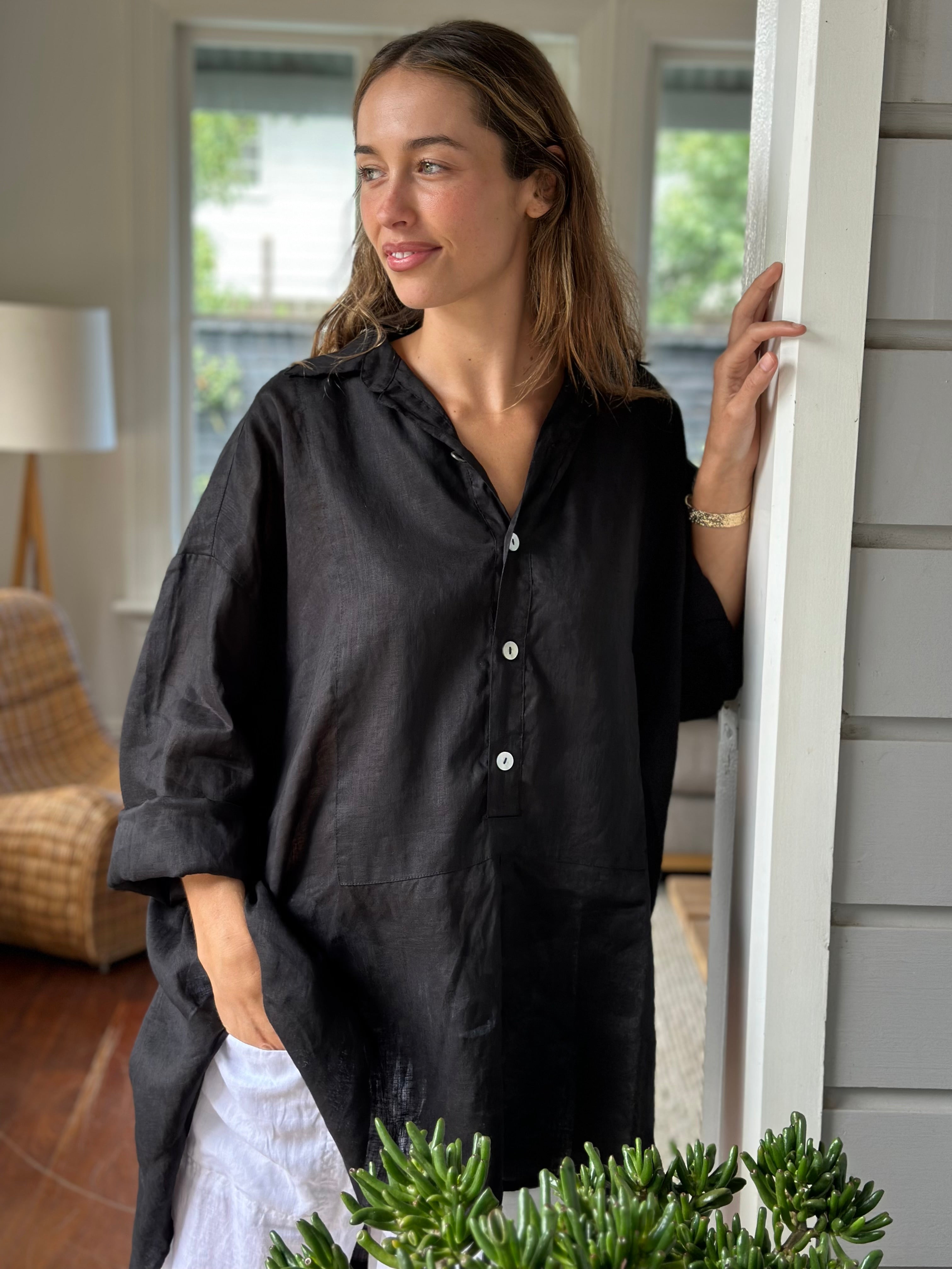 megan shirt - black linen