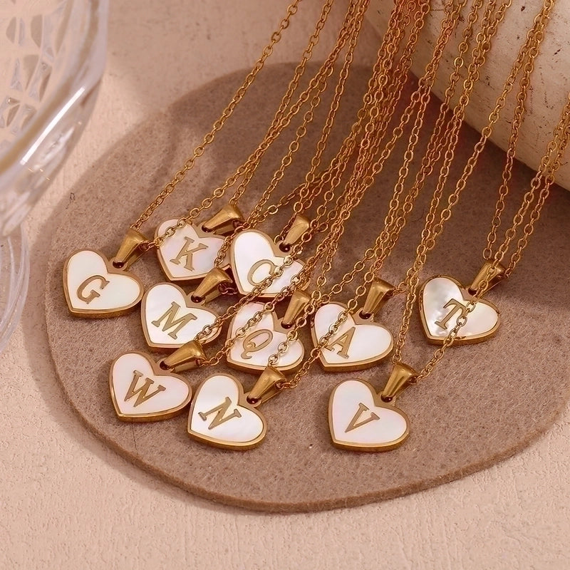 Minimalist Letter Heart Shape 304 Stainless Steel Shell Plating Pendant Necklace
