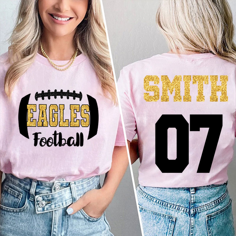 Personalized Mascot Name And Number Football Game Day Teacher Two Sided T-Shirt