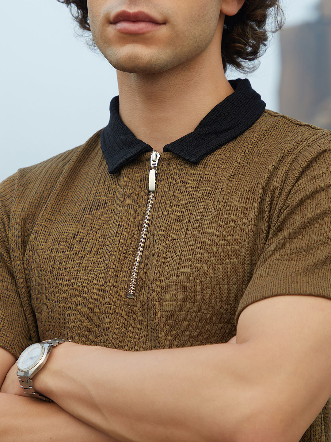 Oblique-Block Polo T-Shirt