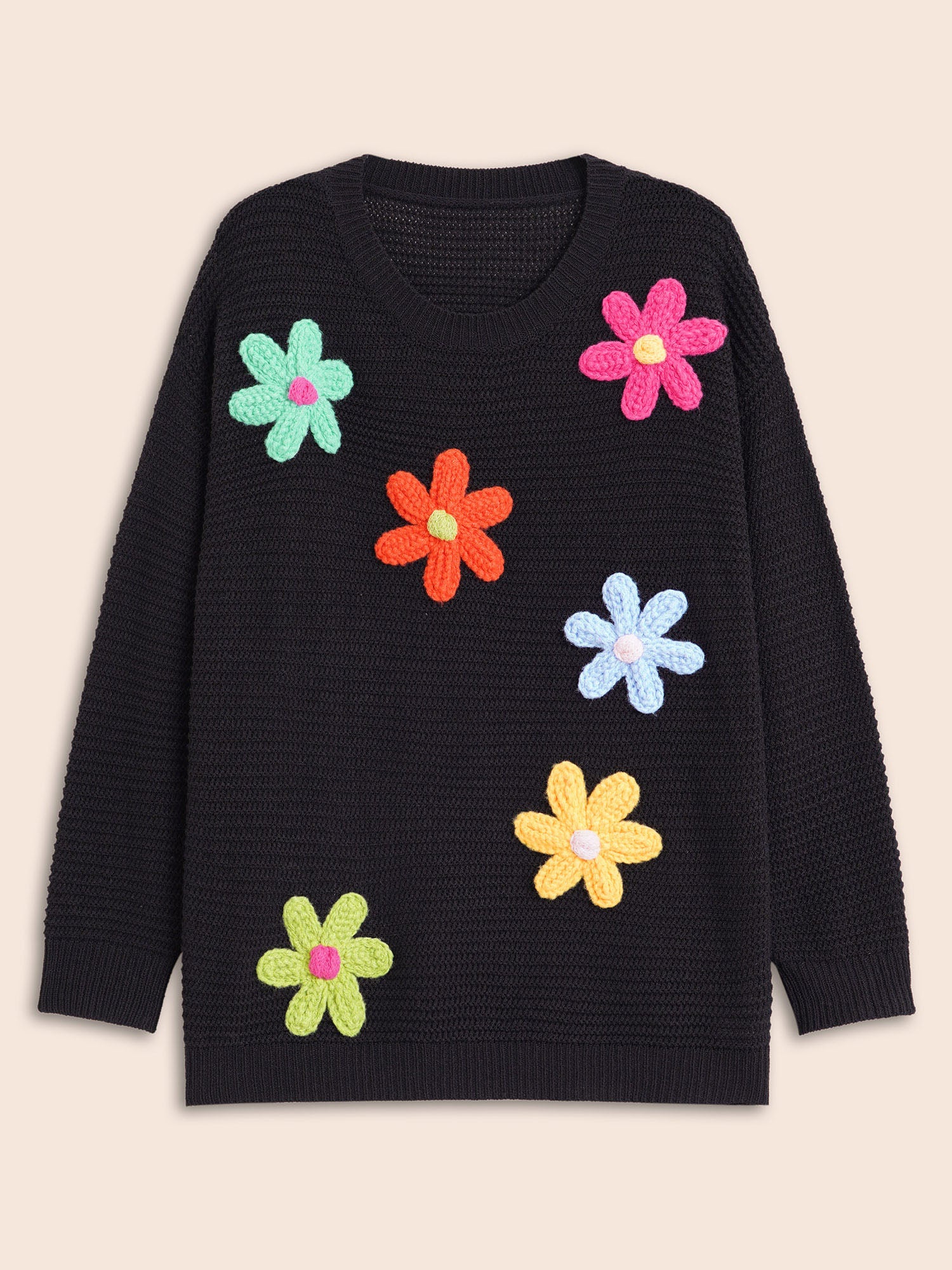 Colored Crochet Floral Drop Shoulder Sleeve Pullover