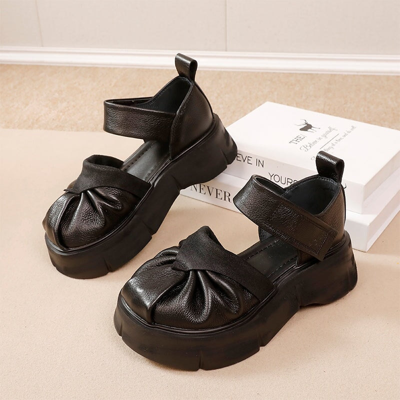 60mm Chunky Sole Cow Leather Mary Jane Platform Shoes in Black/Brown